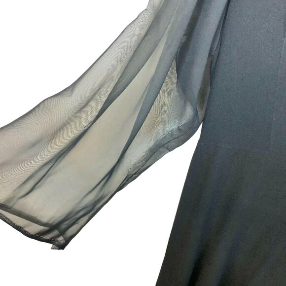 Vintage Black Dress With Sheer Long Sleeves & Collared Neckline Elegant Design - Picture 11 of 11